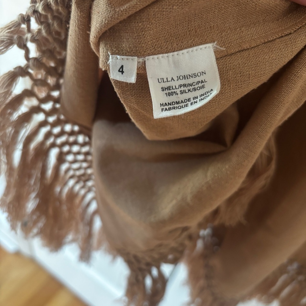 Ulla Johnson Raw Silk Kalea Midi Dress Clay Size 4 Fringe Boho‎ Bohemian Fringe - Picture 12 of 14